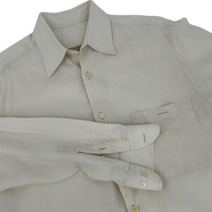 Concrete Classic Nouveau Mens Small Beige Linen Button Down Long Sleeve Shirt